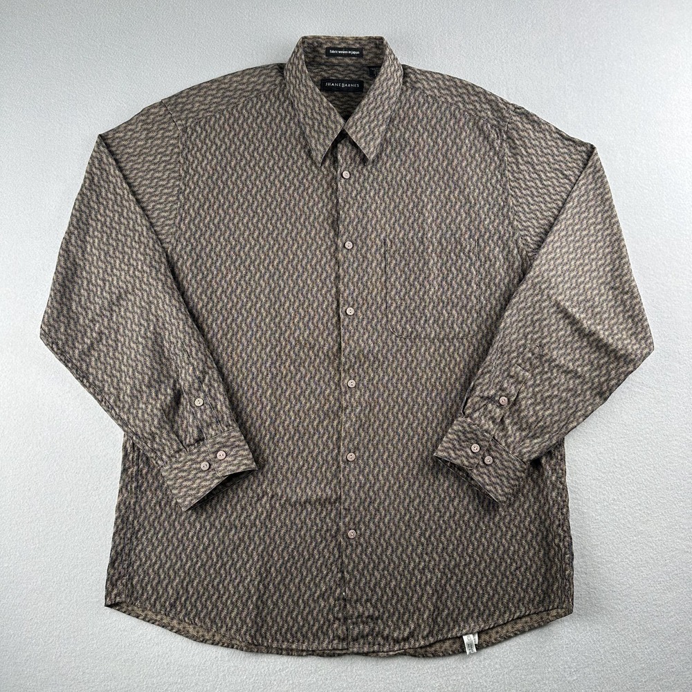 Vintage Jhane Barnes‎ Mens L Brown Button Shirt Japanese Fabric Woven In Japan